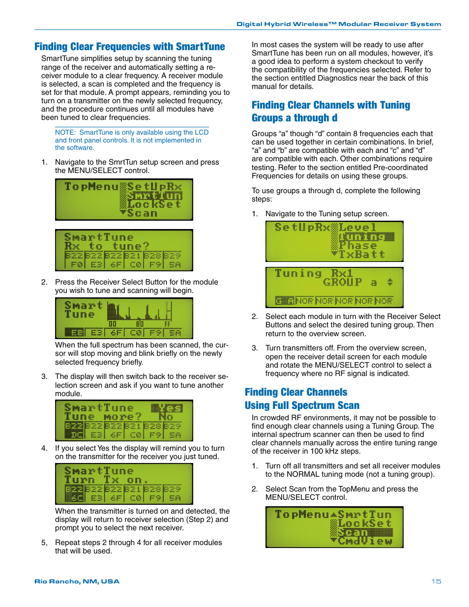 Finding clear frequencies with smarttune, Finding clear channelsusing full spectrum scan, Finding clear channels using full spectrum scan | Lectrosonics VR Field (Wideband) User Manual | Page 15 / 32