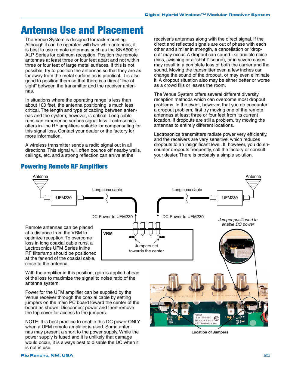 Antenna use and placement, Powering remote rf amplifiers | Lectrosonics VR Field (Wideband) User Manual | Page 25 / 32