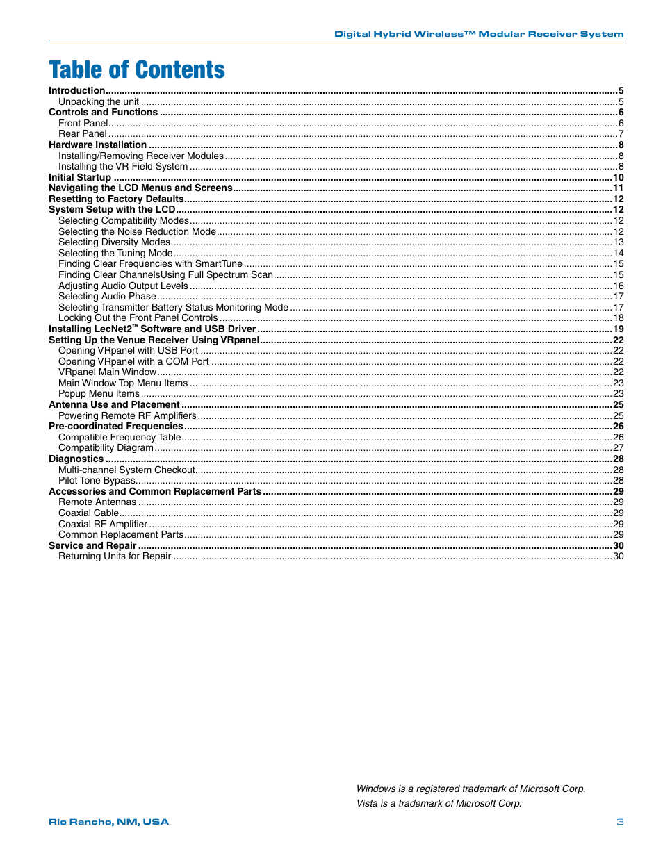 Lectrosonics VR Field (Wideband) User Manual | Page 3 / 32