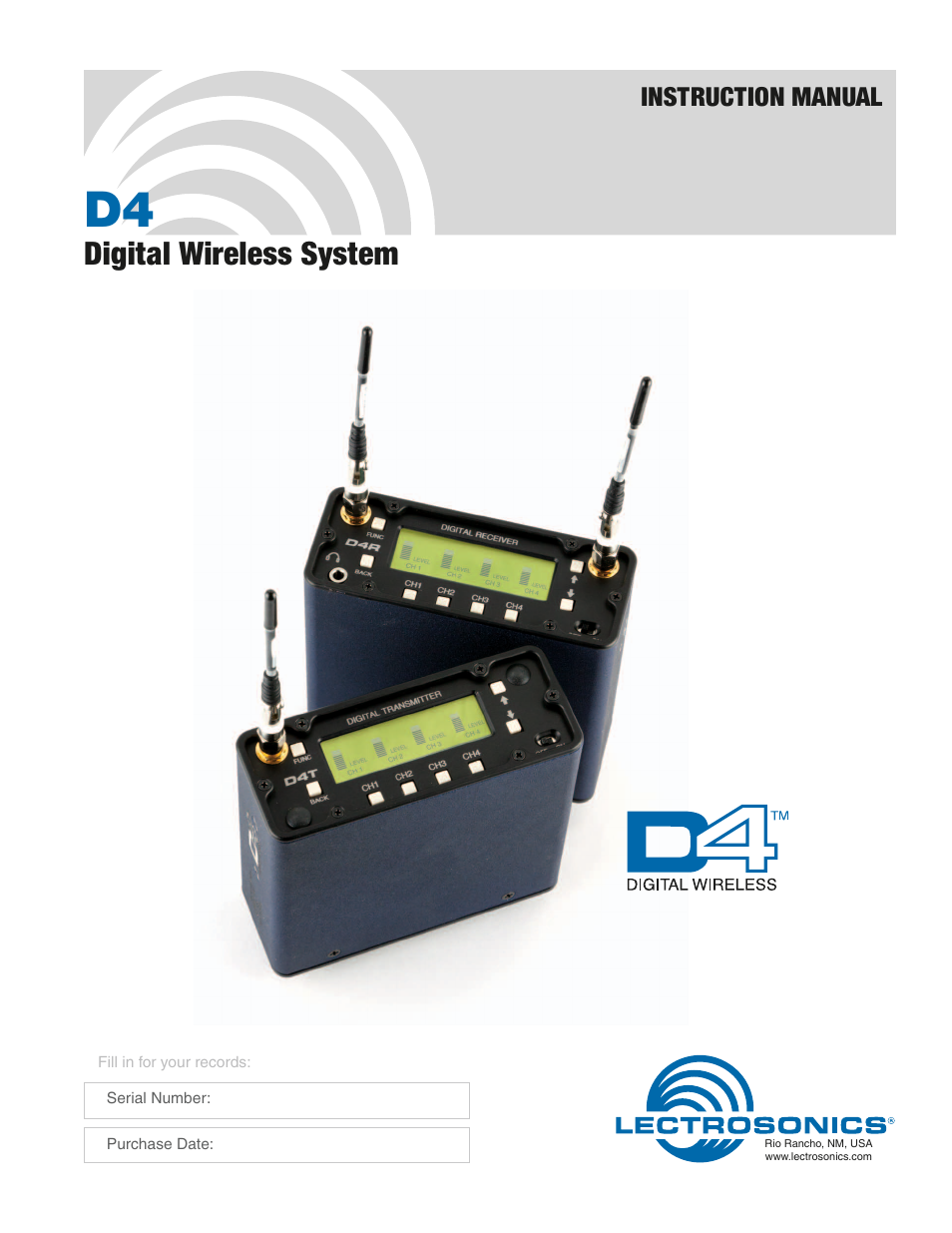 Lectrosonics D4 System User Manual | 20 pages