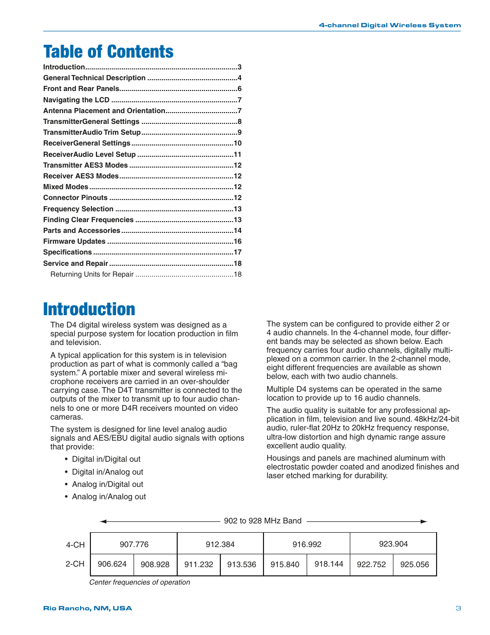 Lectrosonics D4 System User Manual | Page 3 / 20