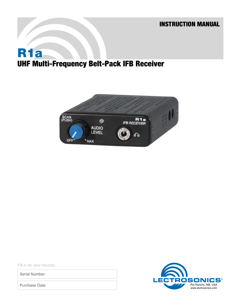Lectrosonics R1a User Manual | 12 pages