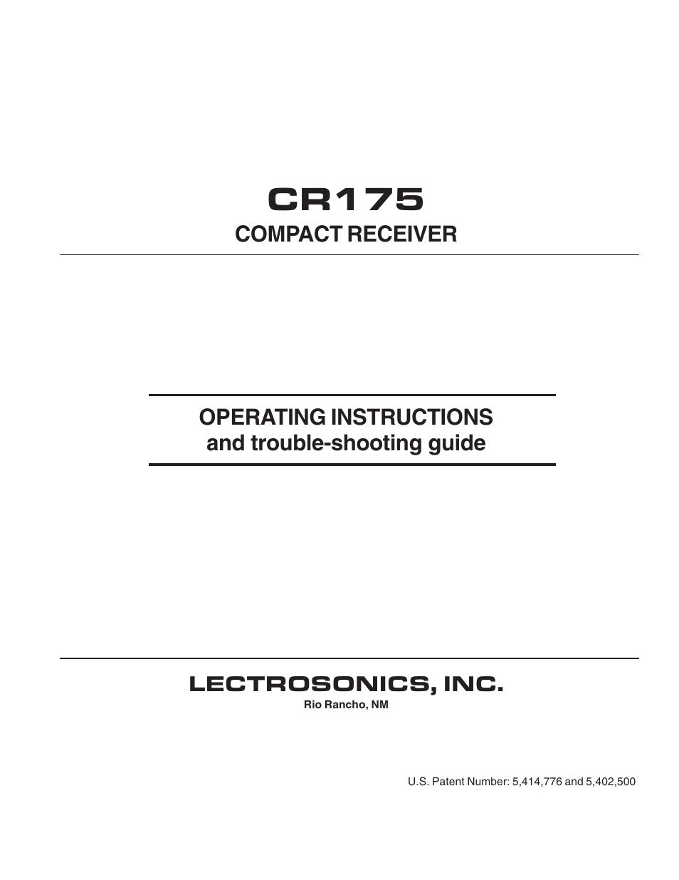 Lectrosonics CR175 User Manual | 12 pages