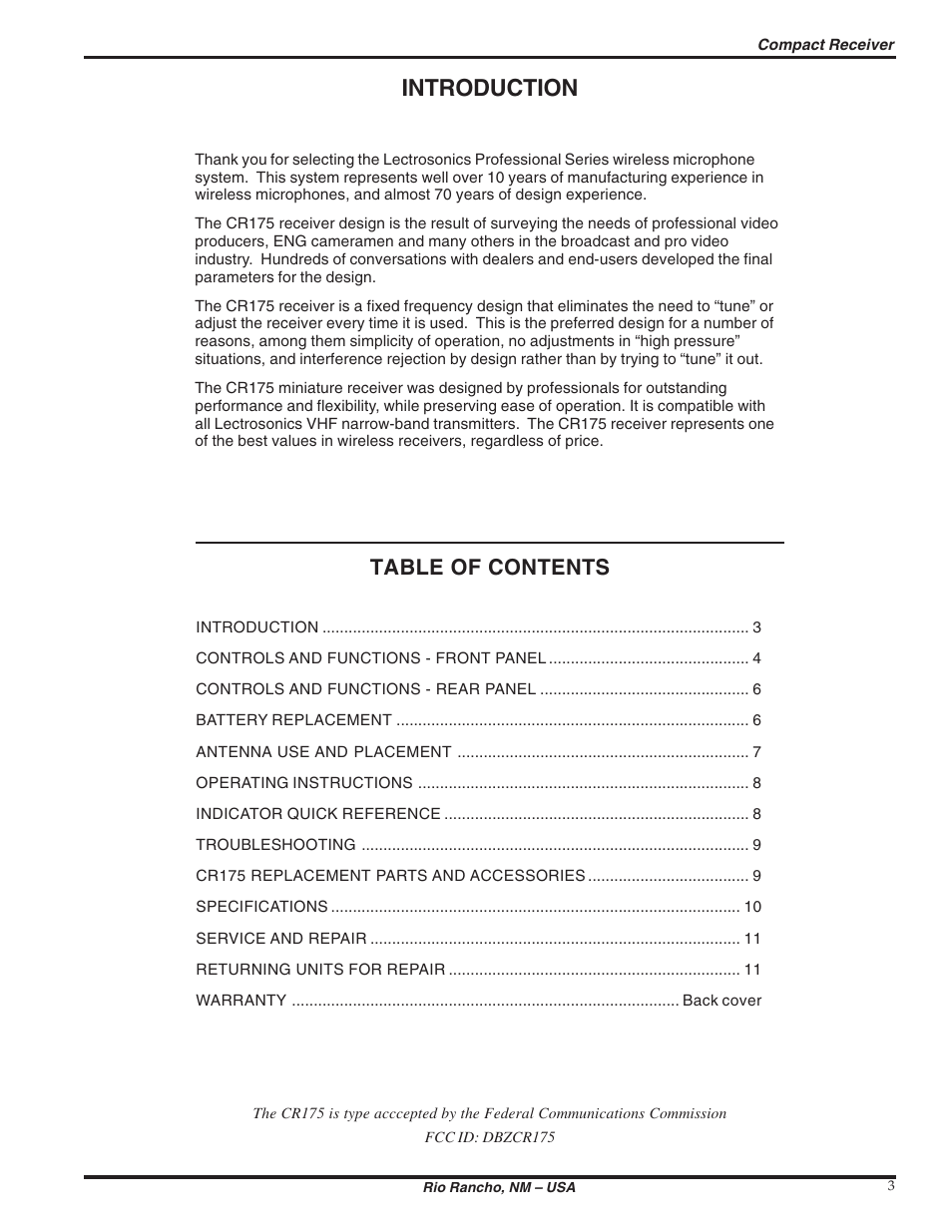 Lectrosonics CR175 User Manual | Page 3 / 12