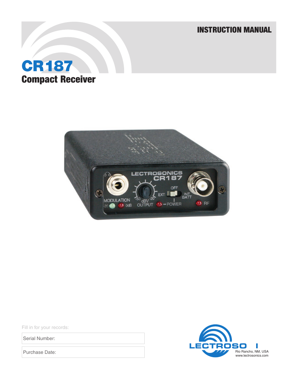 Lectrosonics CR187 User Manual | 12 pages