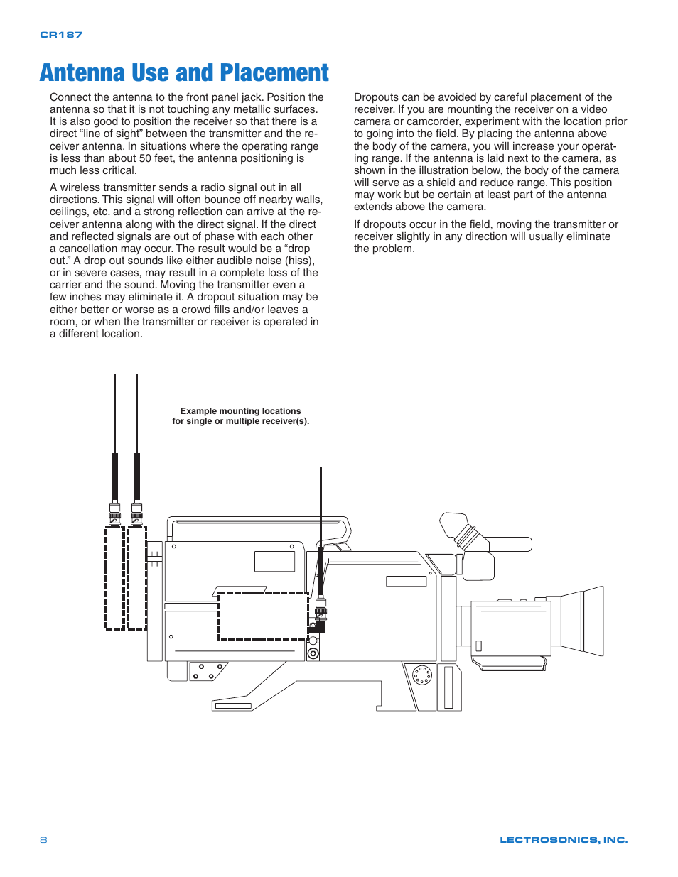 Antenna use and placement | Lectrosonics CR187 User Manual | Page 8 / 12