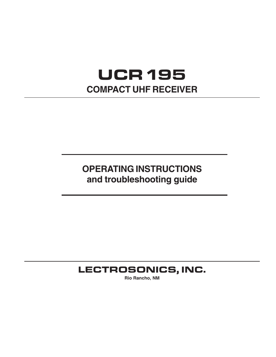Lectrosonics UCR195 User Manual | 16 pages