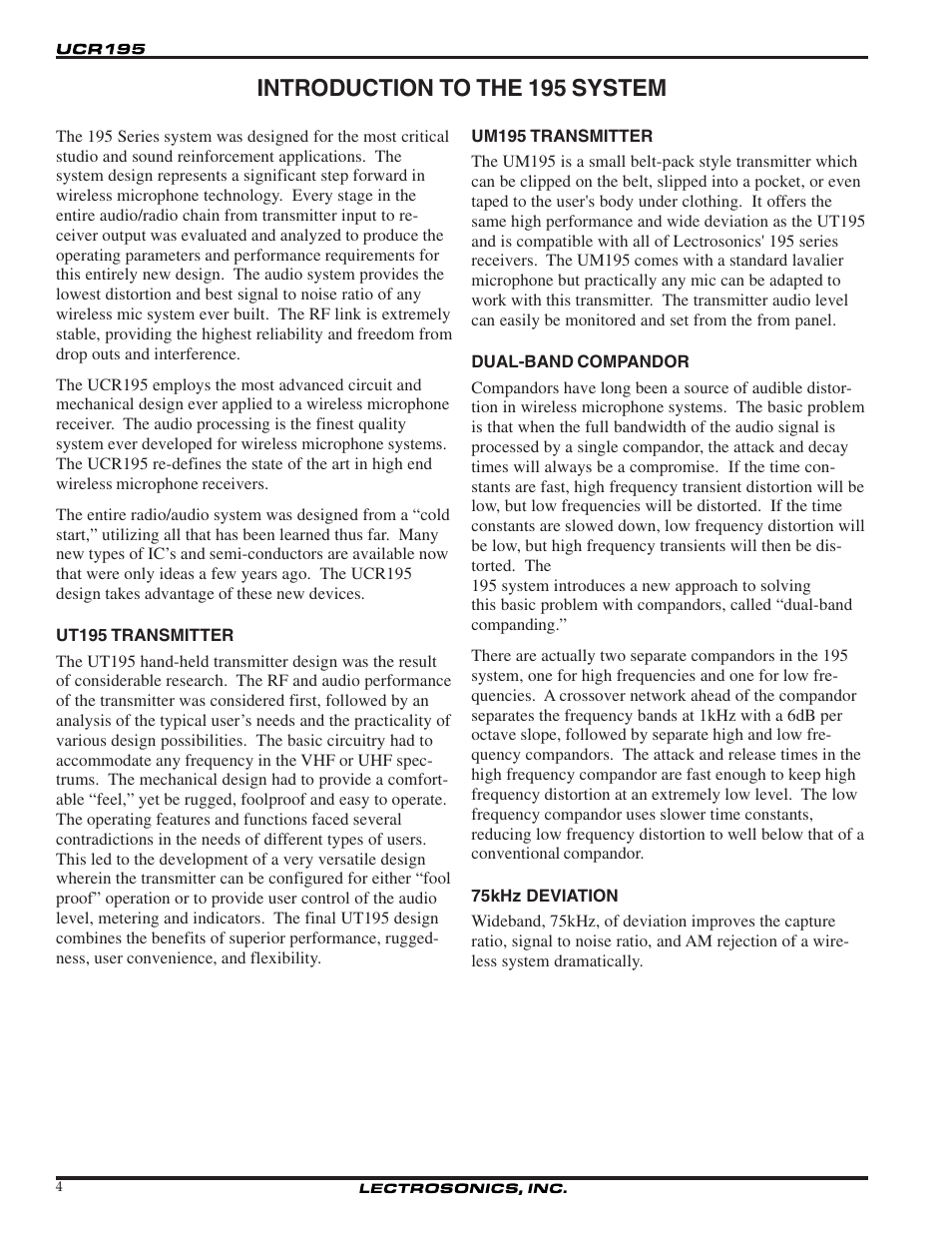 Introduction to the 195 system | Lectrosonics UCR195 User Manual | Page 4 / 16