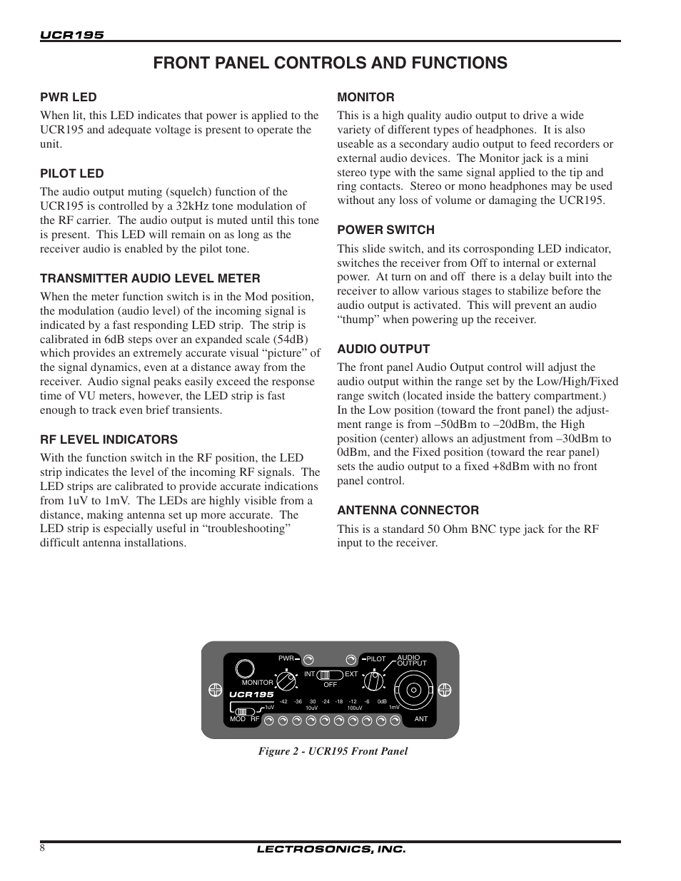 Front panel controls and functions | Lectrosonics UCR195 User Manual | Page 8 / 16