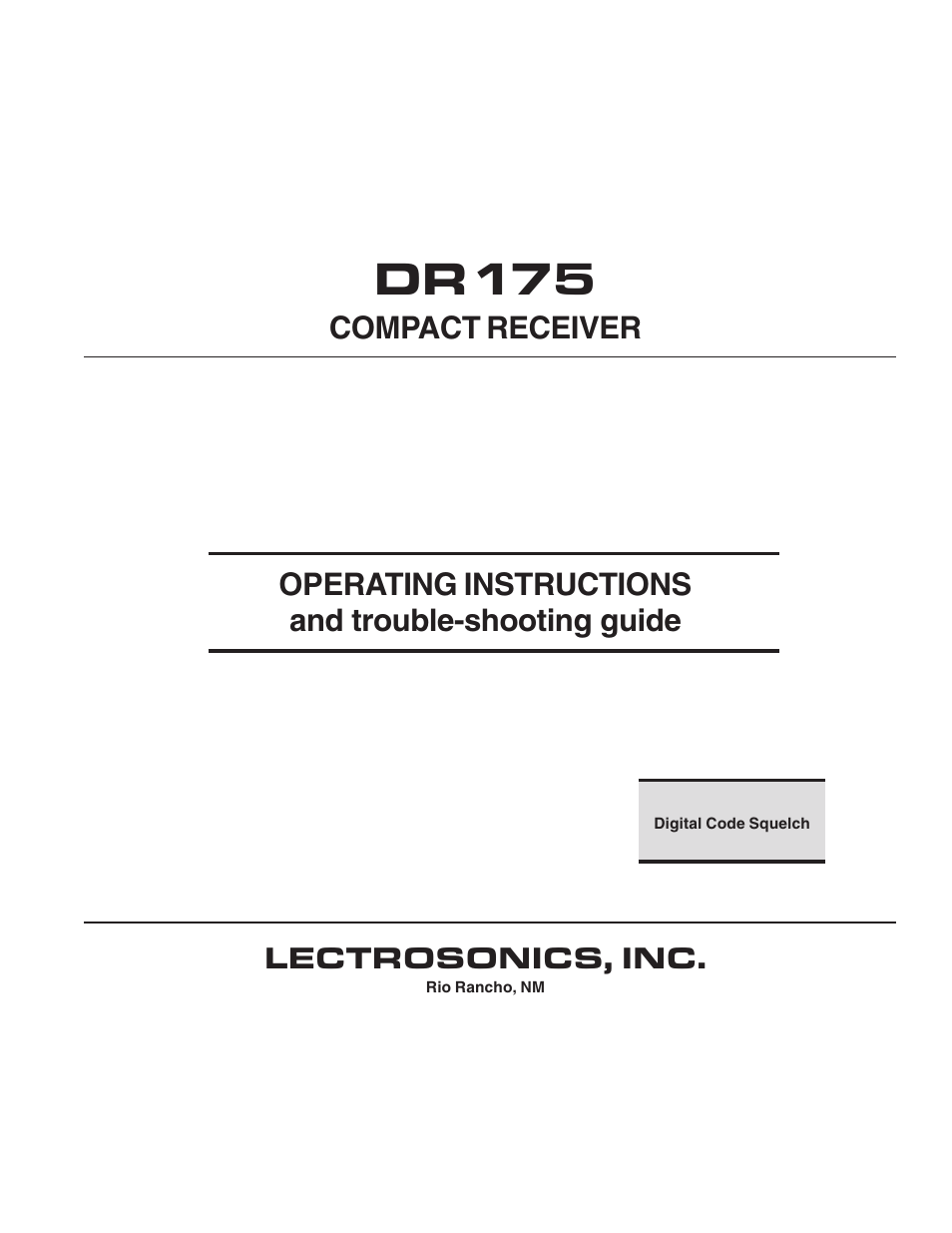 Lectrosonics DR175 User Manual | 10 pages