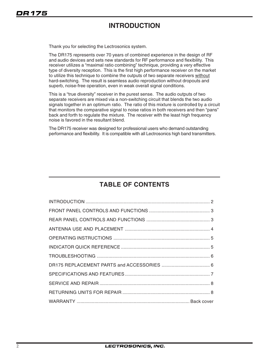 Lectrosonics DR175 User Manual | Page 2 / 10