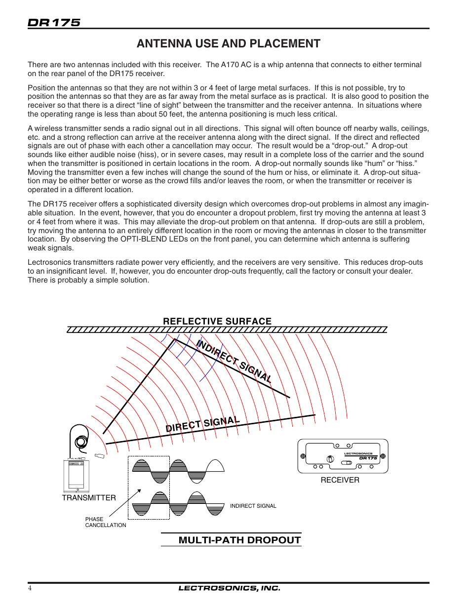 Antenna use and placement | Lectrosonics DR175 User Manual | Page 4 / 10