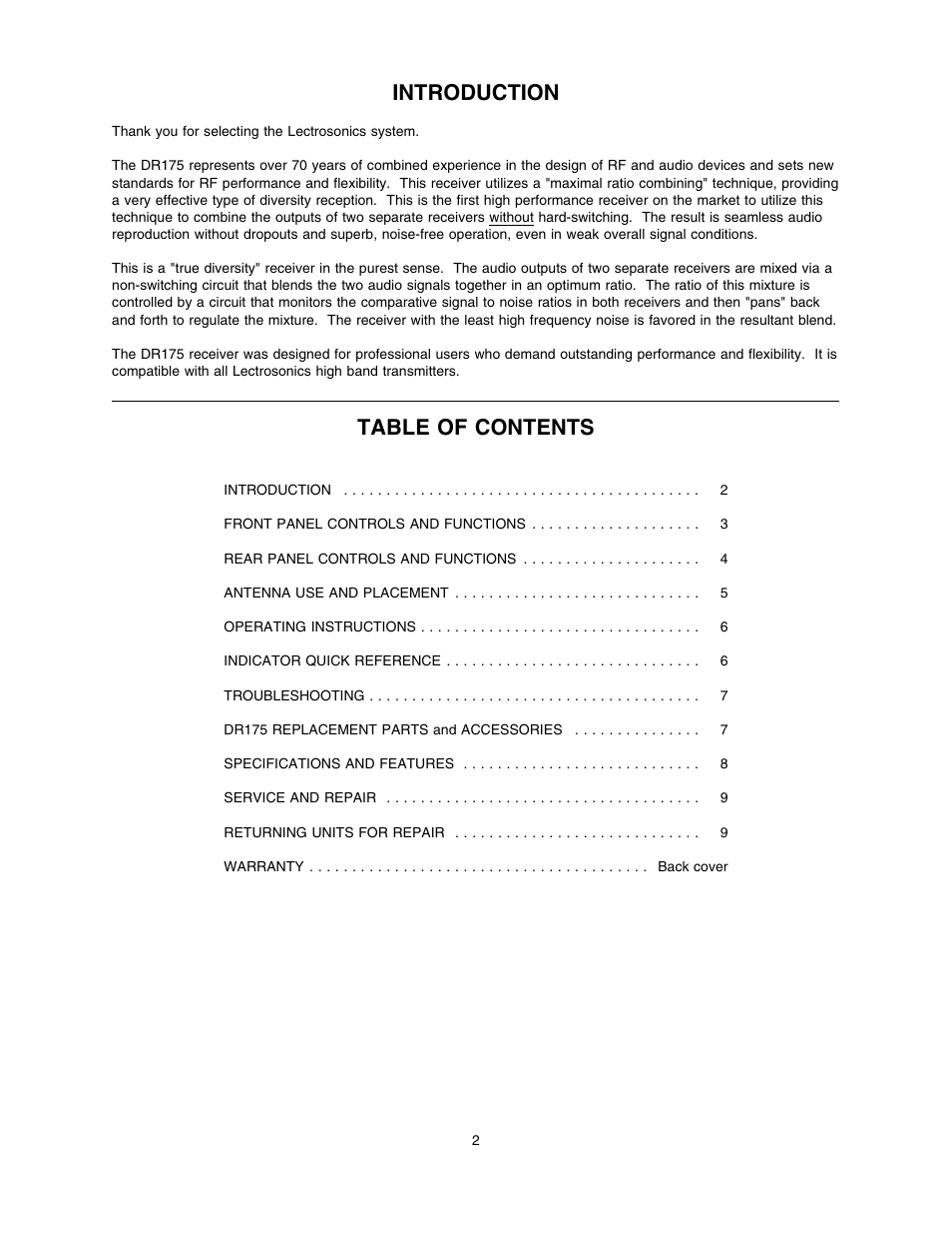 Lectrosonics DR175NC User Manual | Page 2 / 10