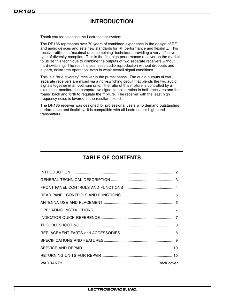 Lectrosonics DR185 User Manual | Page 2 / 12