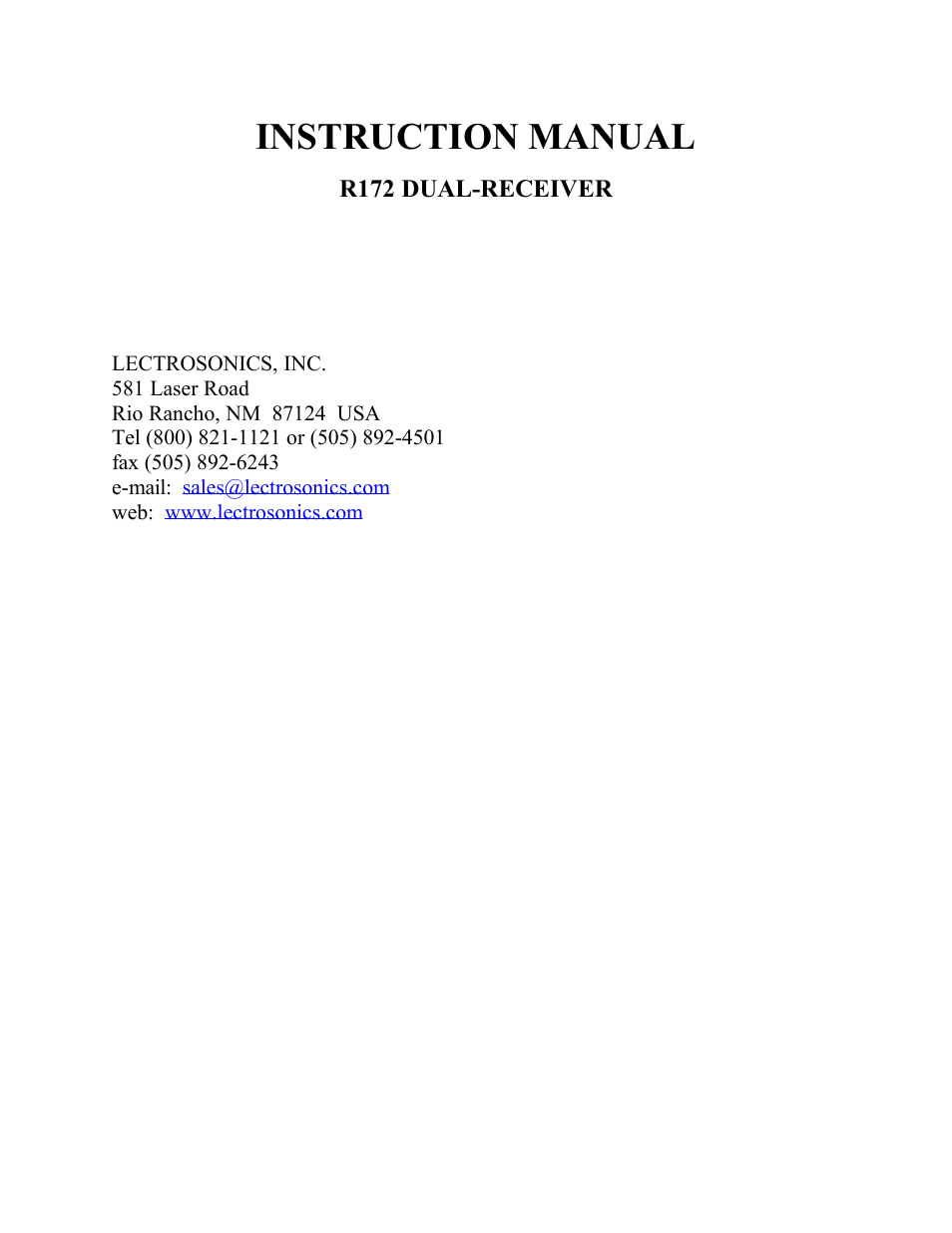 Lectrosonics R172 User Manual | 13 pages