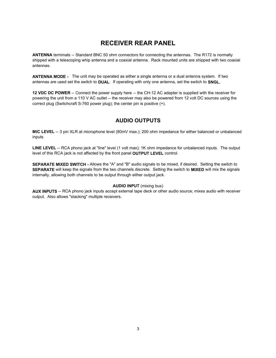Receiver rear panel | Lectrosonics R172 User Manual | Page 4 / 13