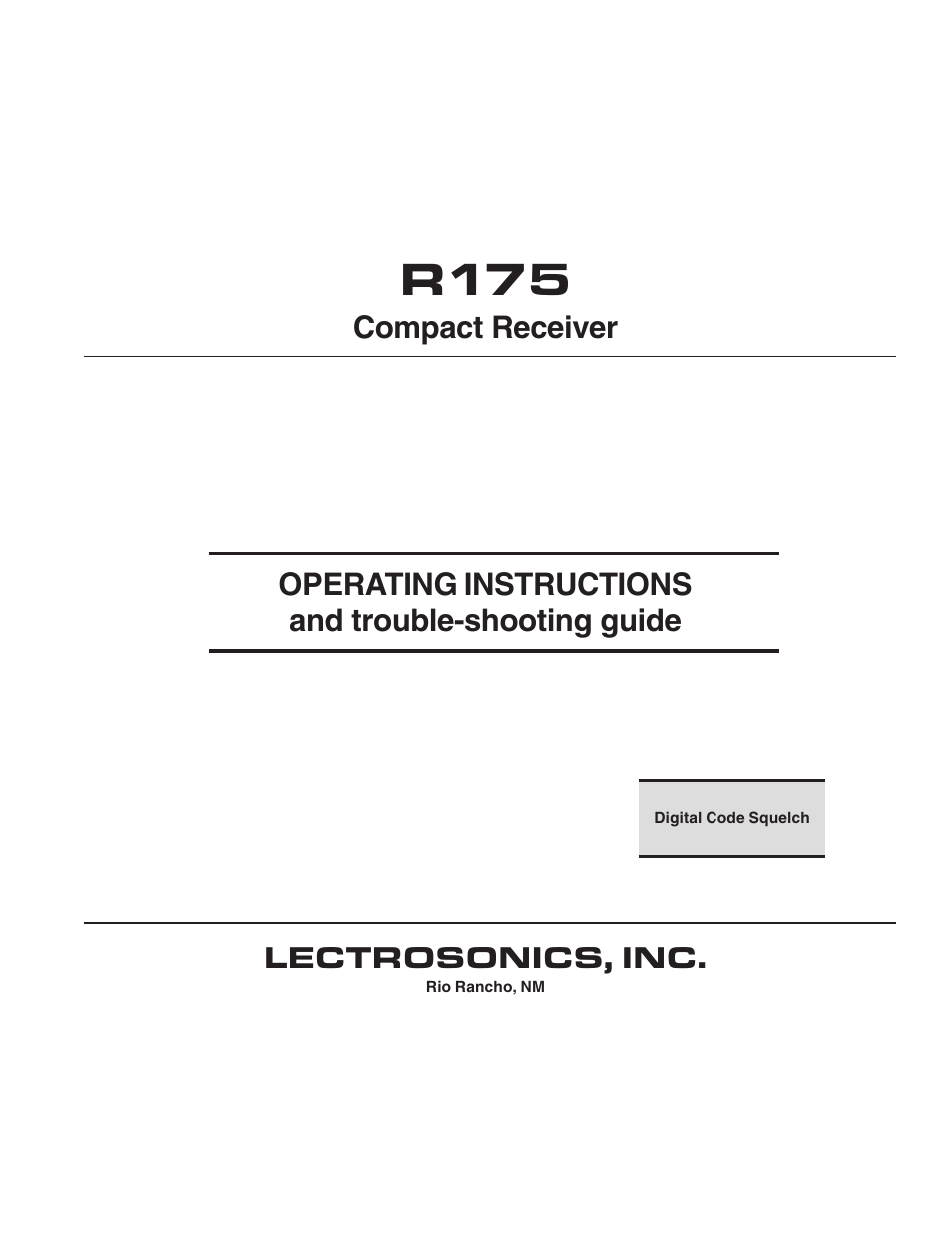 Lectrosonics R175 User Manual | 10 pages