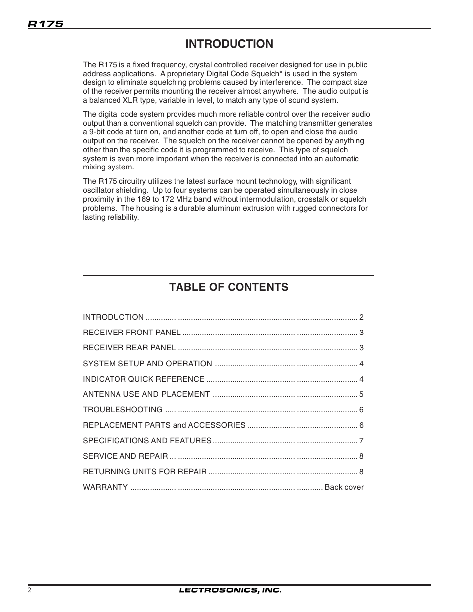 Lectrosonics R175 User Manual | Page 2 / 10