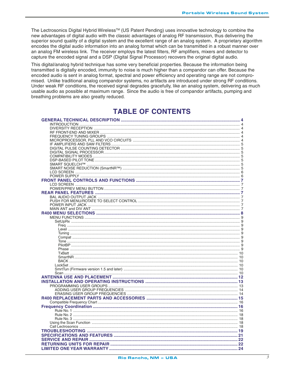 Lectrosonics R400 User Manual | Page 3 / 24