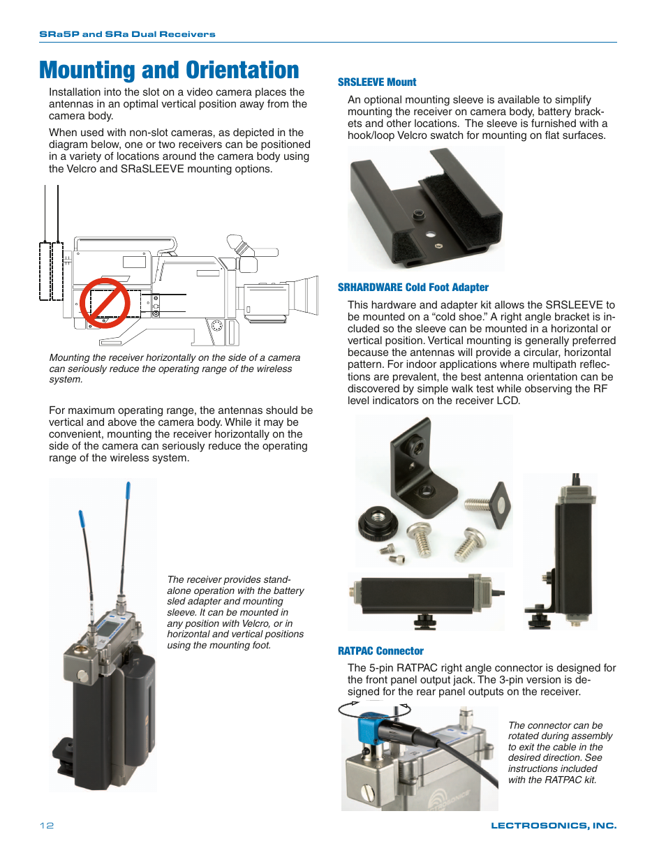 Mounting and orientation | Lectrosonics SRa Series User Manual | Page 12 / 28