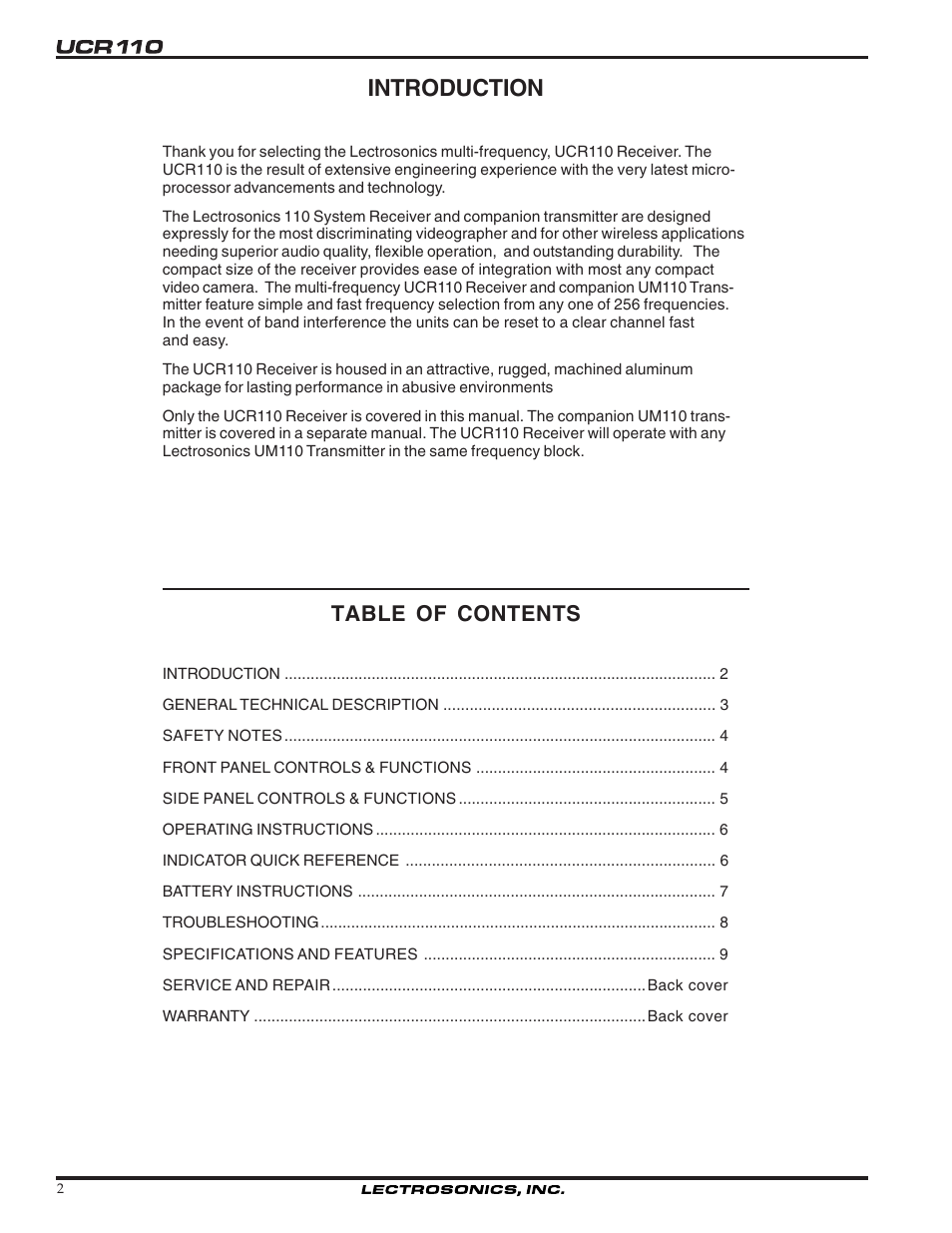 Lectrosonics UCR110 User Manual | Page 2 / 10