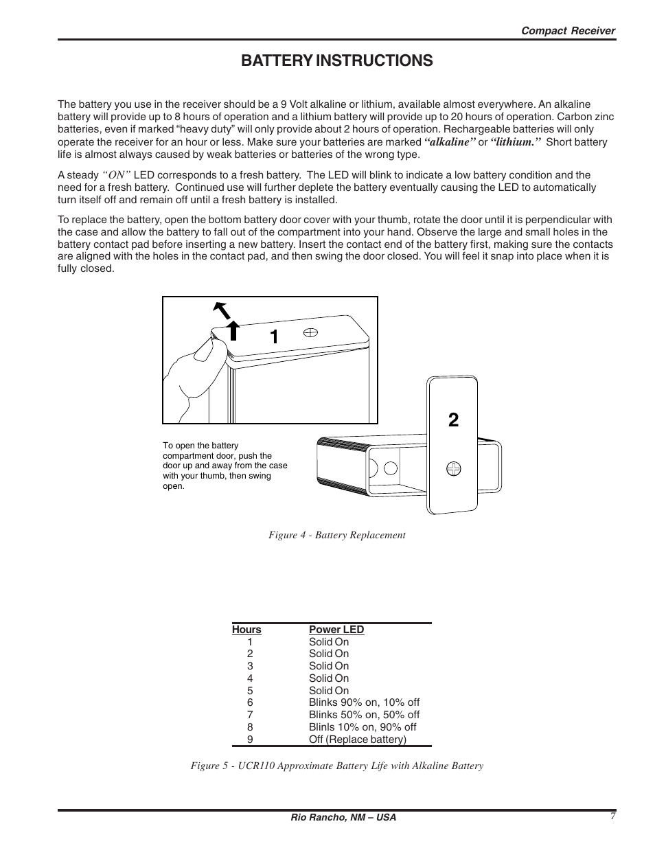 Battery instructions | Lectrosonics UCR110 User Manual | Page 7 / 10