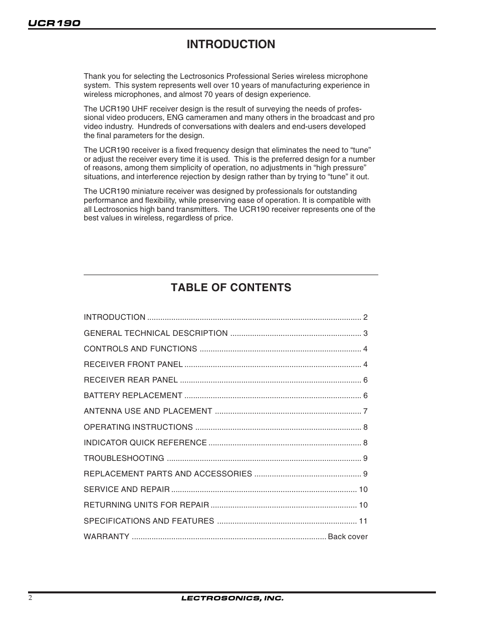 Lectrosonics UCR190 User Manual | Page 2 / 12