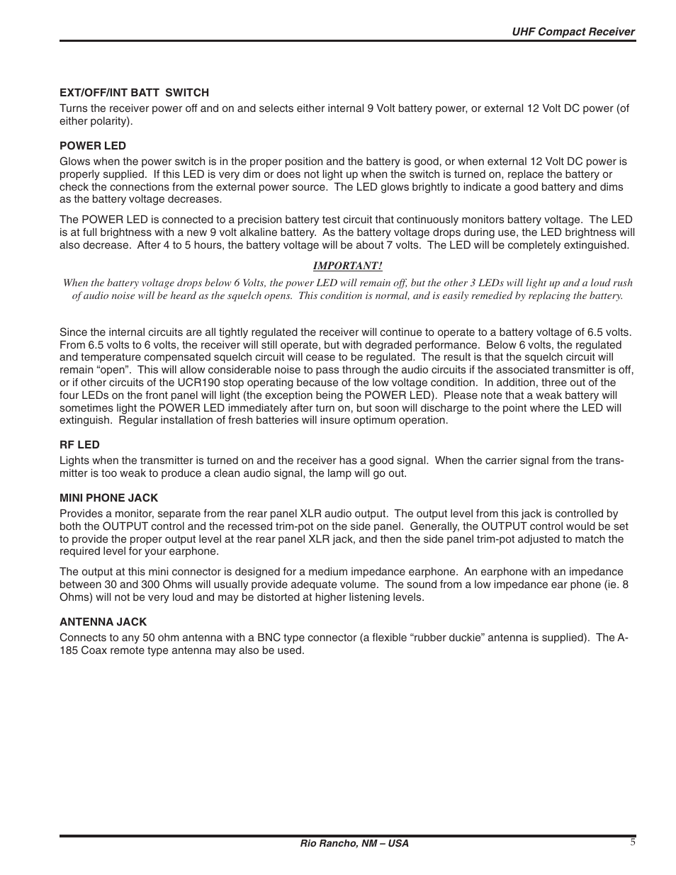 Lectrosonics UCR190 User Manual | Page 5 / 12