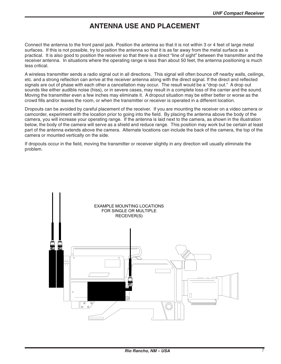 Antenna use and placement | Lectrosonics UCR190 User Manual | Page 7 / 12