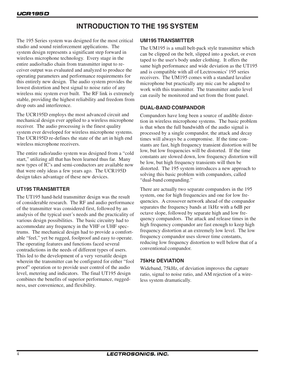Introduction to the 195 system | Lectrosonics UCR195D User Manual | Page 4 / 16