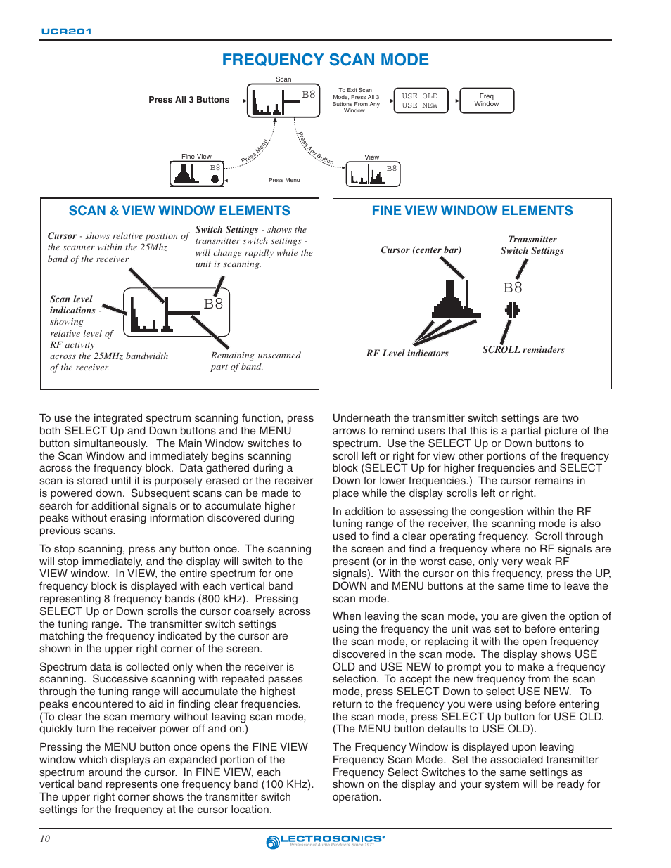 Frequency scan mode | Lectrosonics UCR201 User Manual | Page 10 / 20