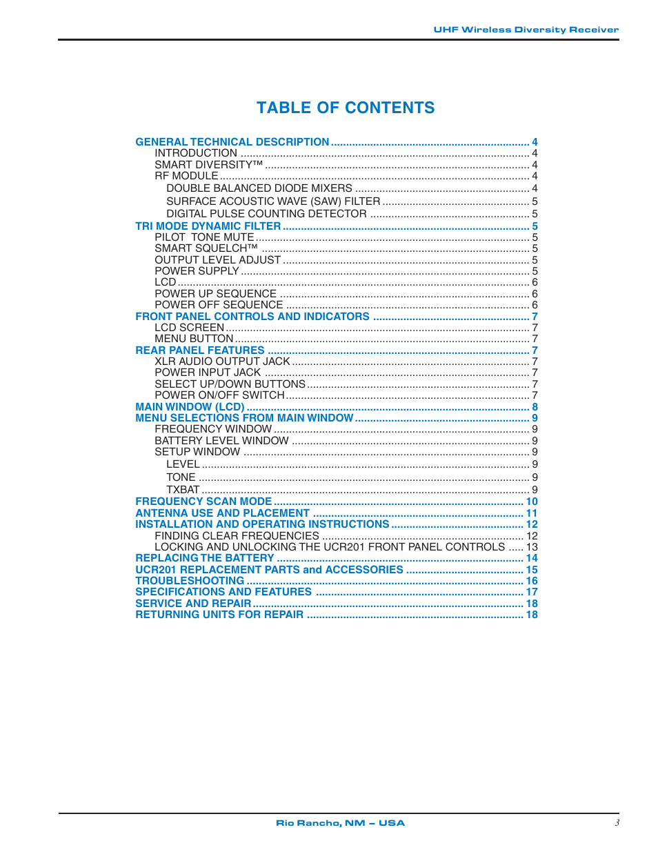 Lectrosonics UCR201 User Manual | Page 3 / 20