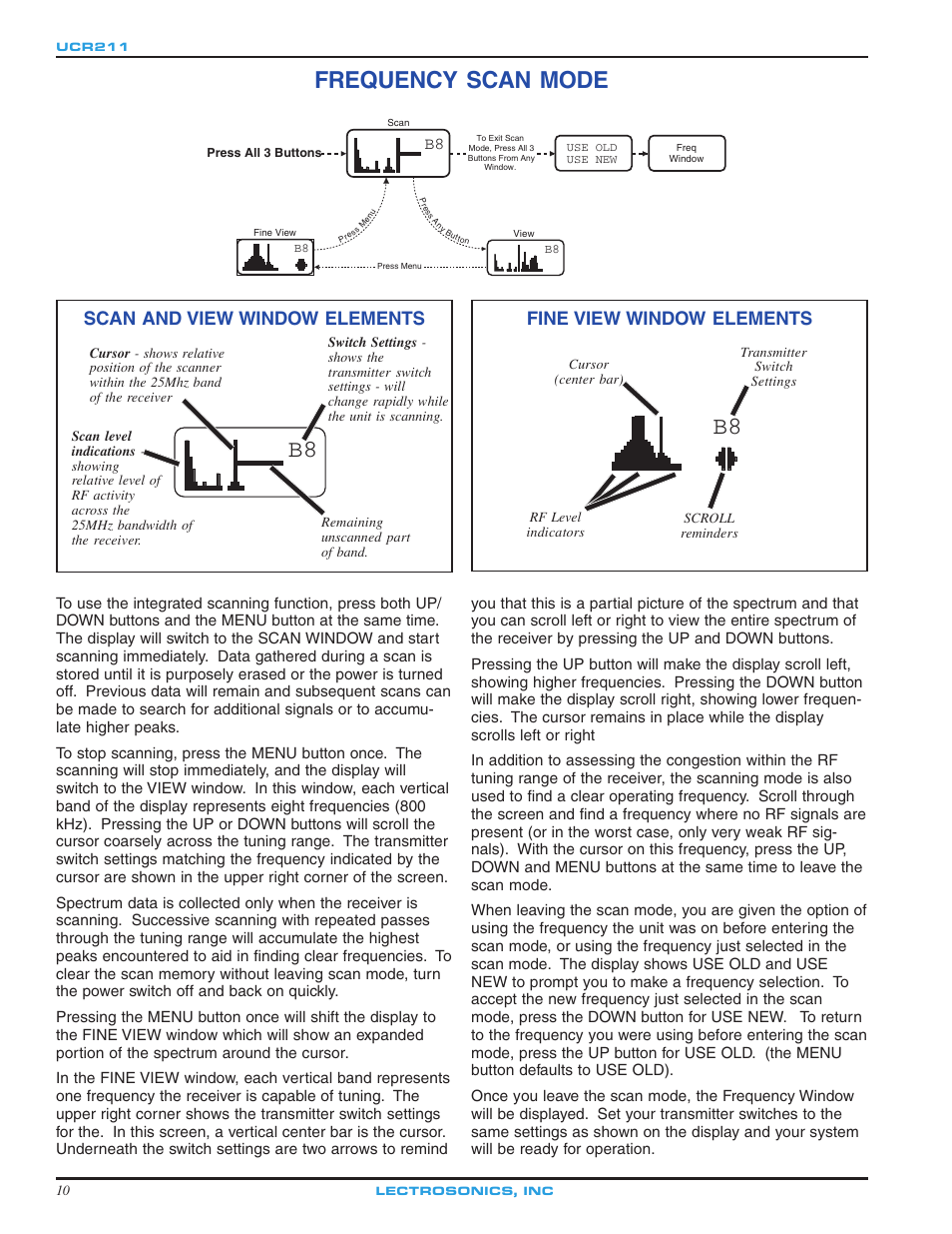 Frequency scan mode | Lectrosonics UCR211 User Manual | Page 10 / 20