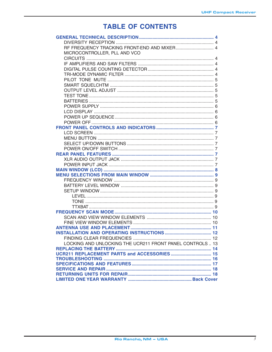 Lectrosonics UCR211 User Manual | Page 3 / 20