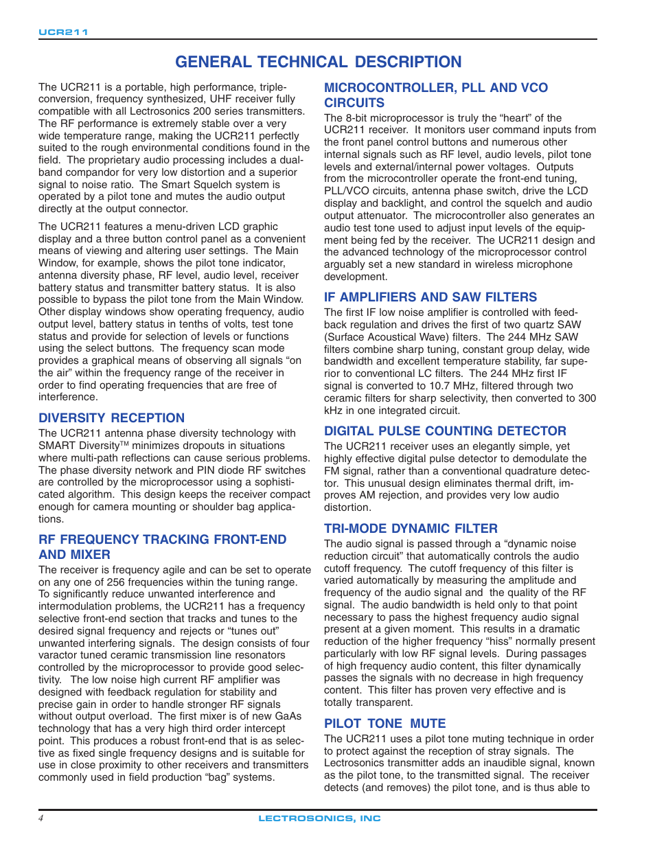 General technical description | Lectrosonics UCR211 User Manual | Page 4 / 20