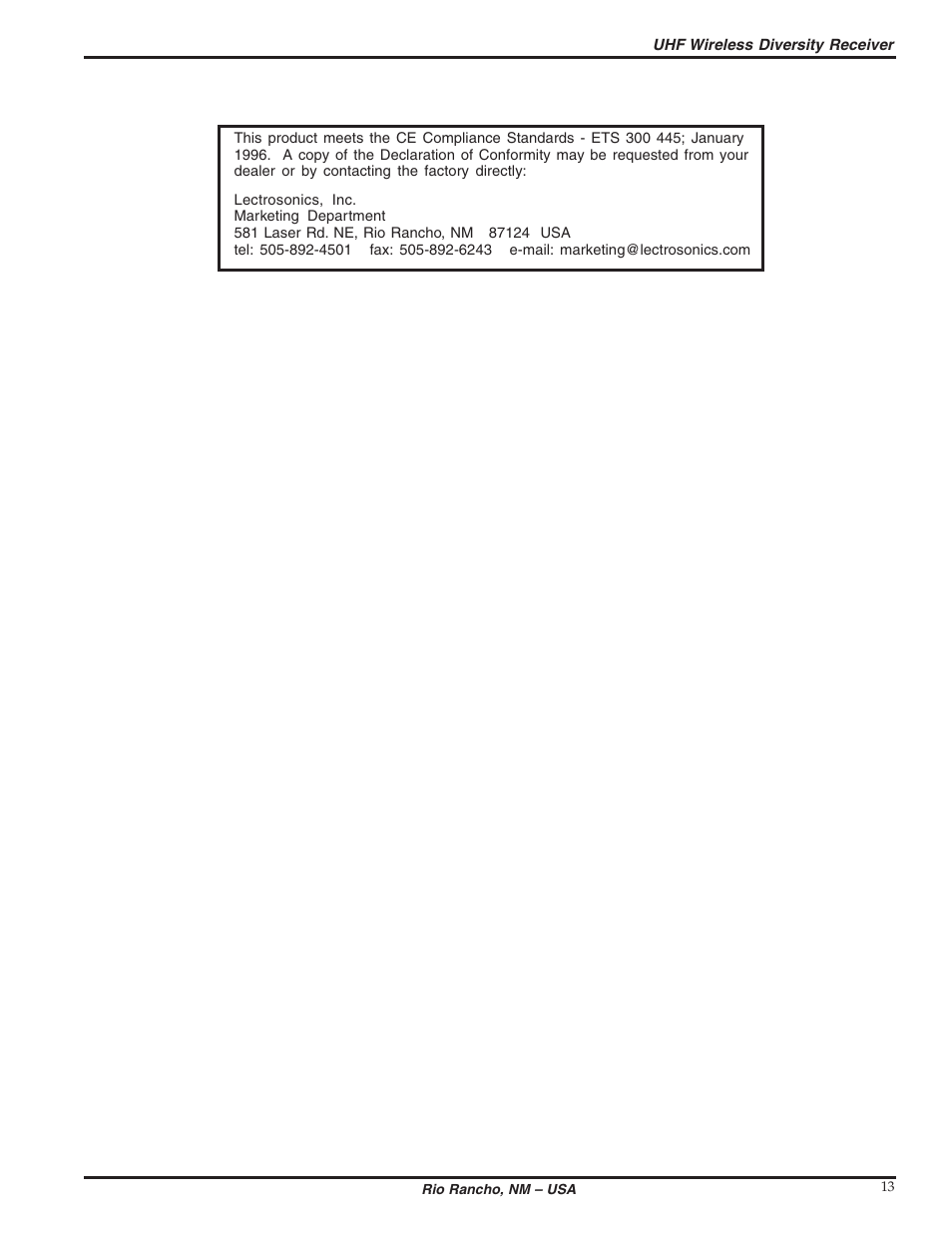 Lectrosonics UCR300 User Manual | Page 13 / 14