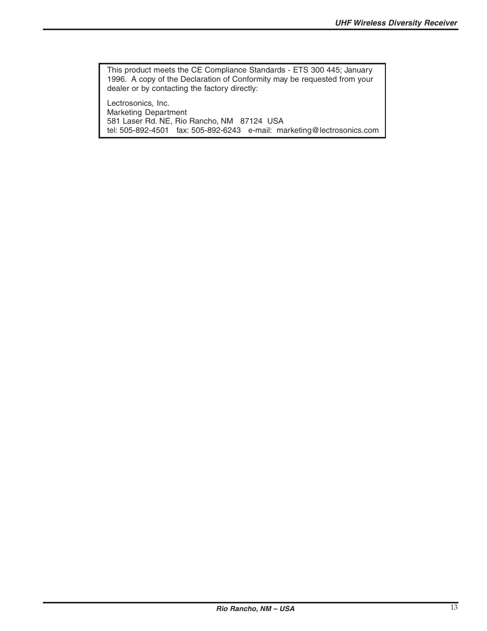 Lectrosonics UCR310 User Manual | Page 13 / 14