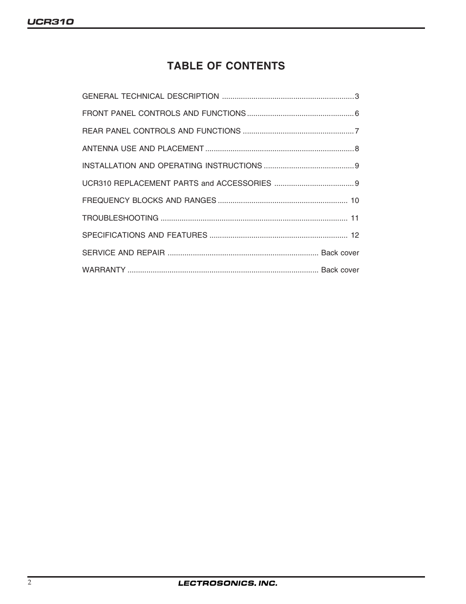 Lectrosonics UCR310 User Manual | Page 2 / 14