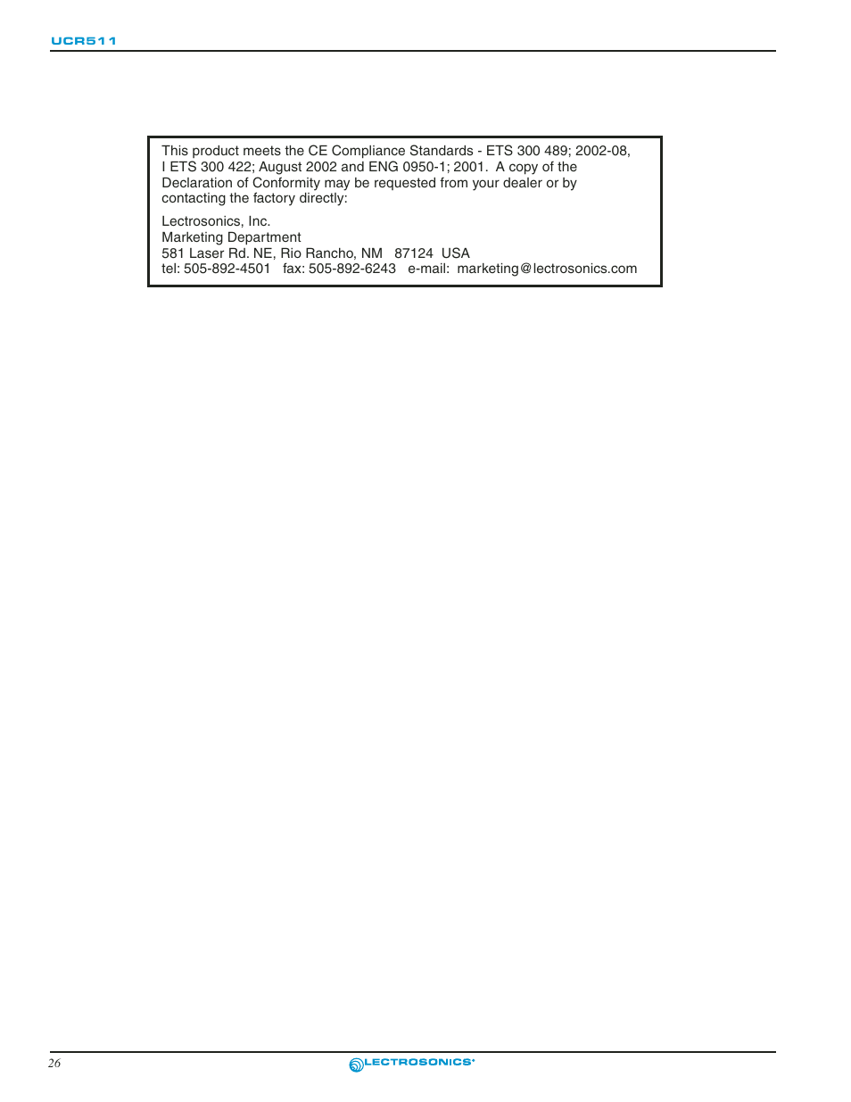 Lectrosonics UCR511 User Manual | Page 26 / 28