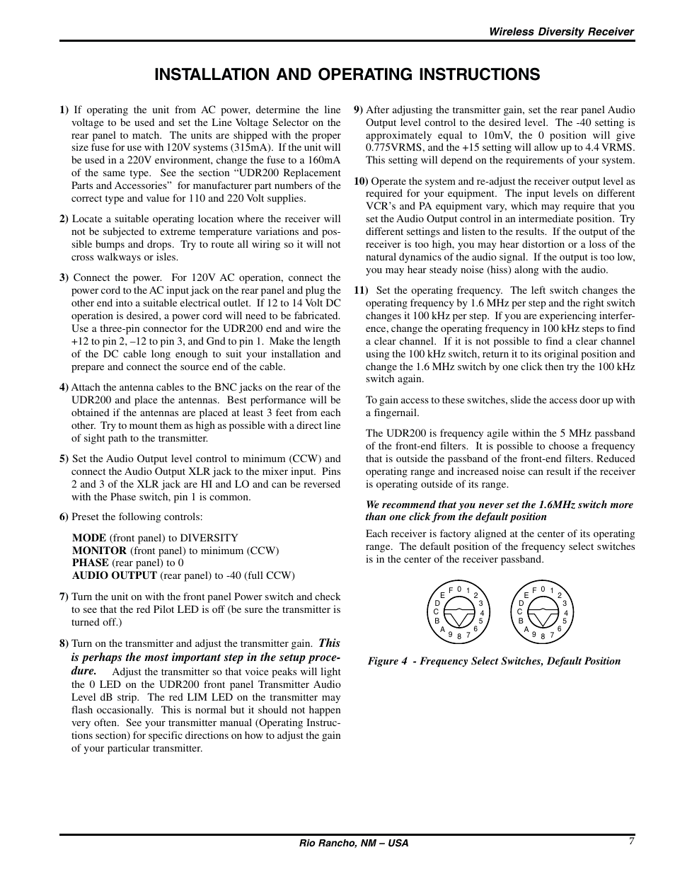 Installation and operating instructions | Lectrosonics UDR200a User Manual | Page 7 / 12
