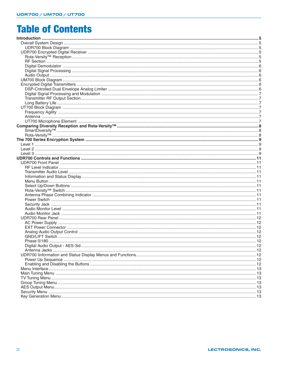 Lectrosonics UT700 User Manual | Page 2 / 36