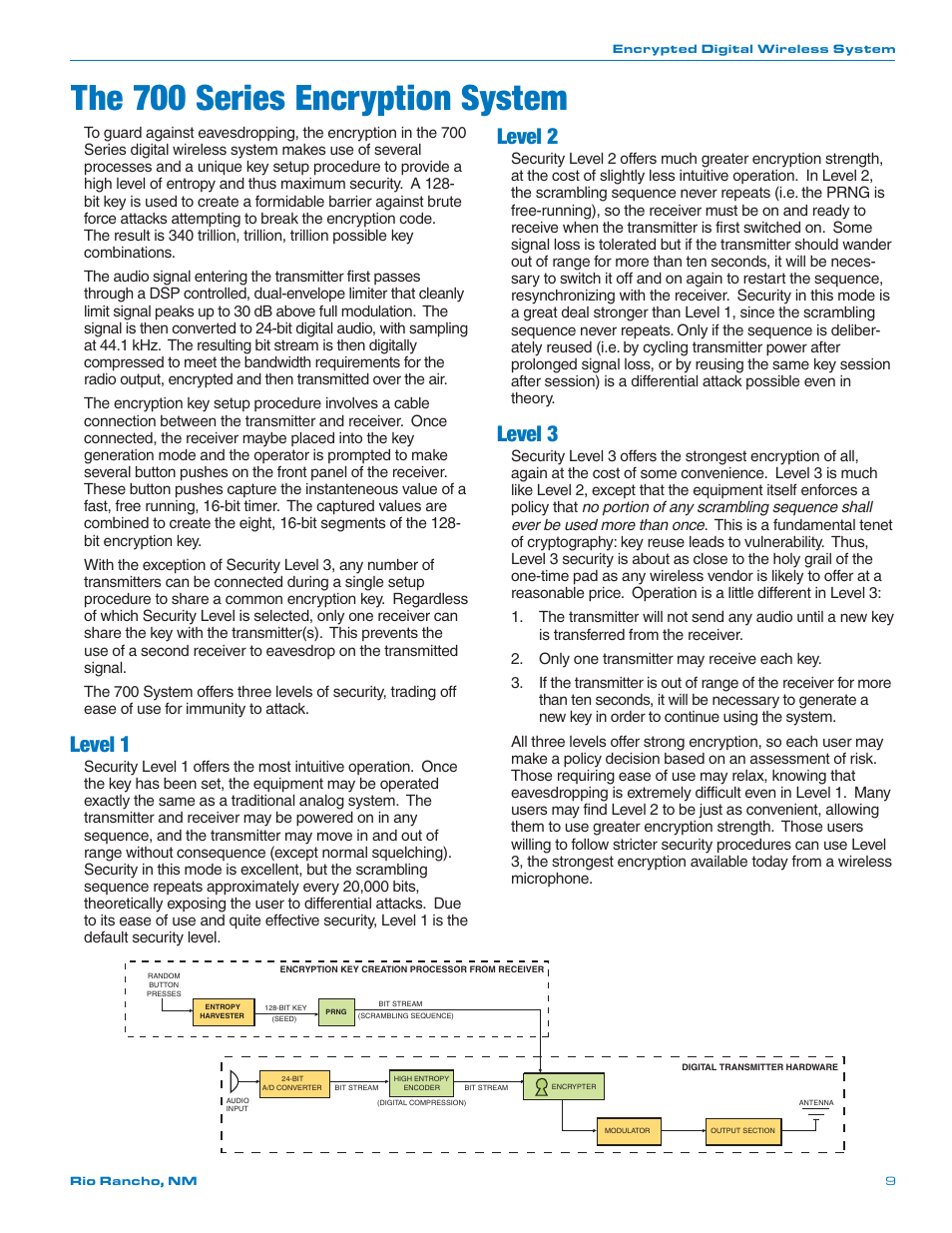 The 700 series encryption system, Level 1, Level 2 | Level 3 | Lectrosonics UT700 User Manual | Page 9 / 36