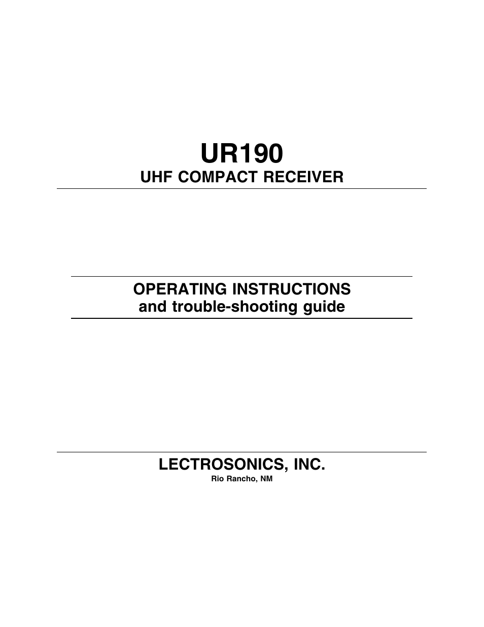 Lectrosonics UR190 User Manual | 13 pages