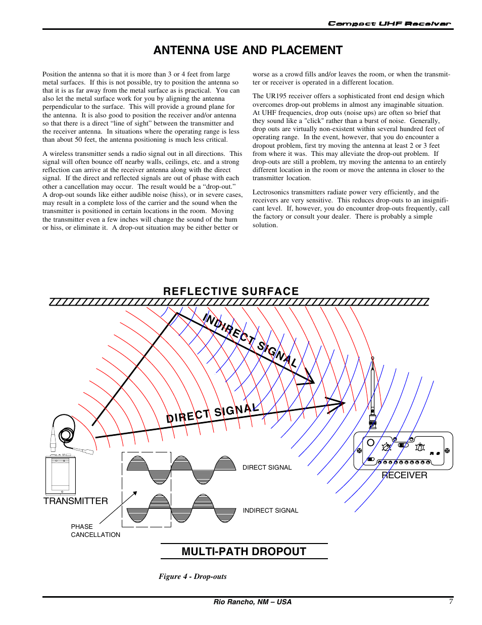 Antenna use and placement, Multi-path dropout | Lectrosonics UT195 User Manual | Page 7 / 12