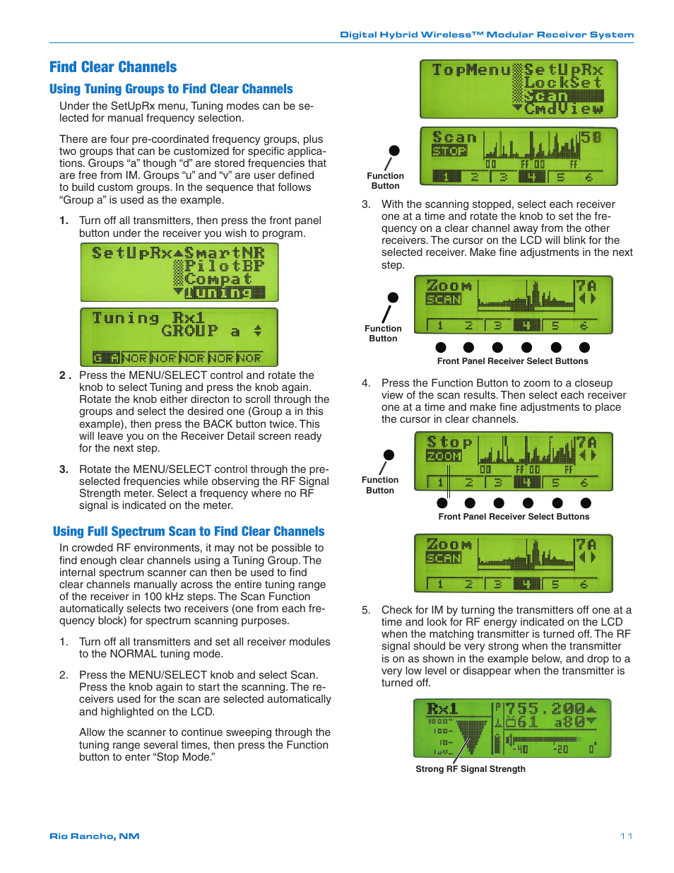 Find clear channels, Using tuning groups to find clear channels, Using full spectrum scan to find clear channels | Lectrosonics Venue 3.9 User Manual | Page 11 / 28