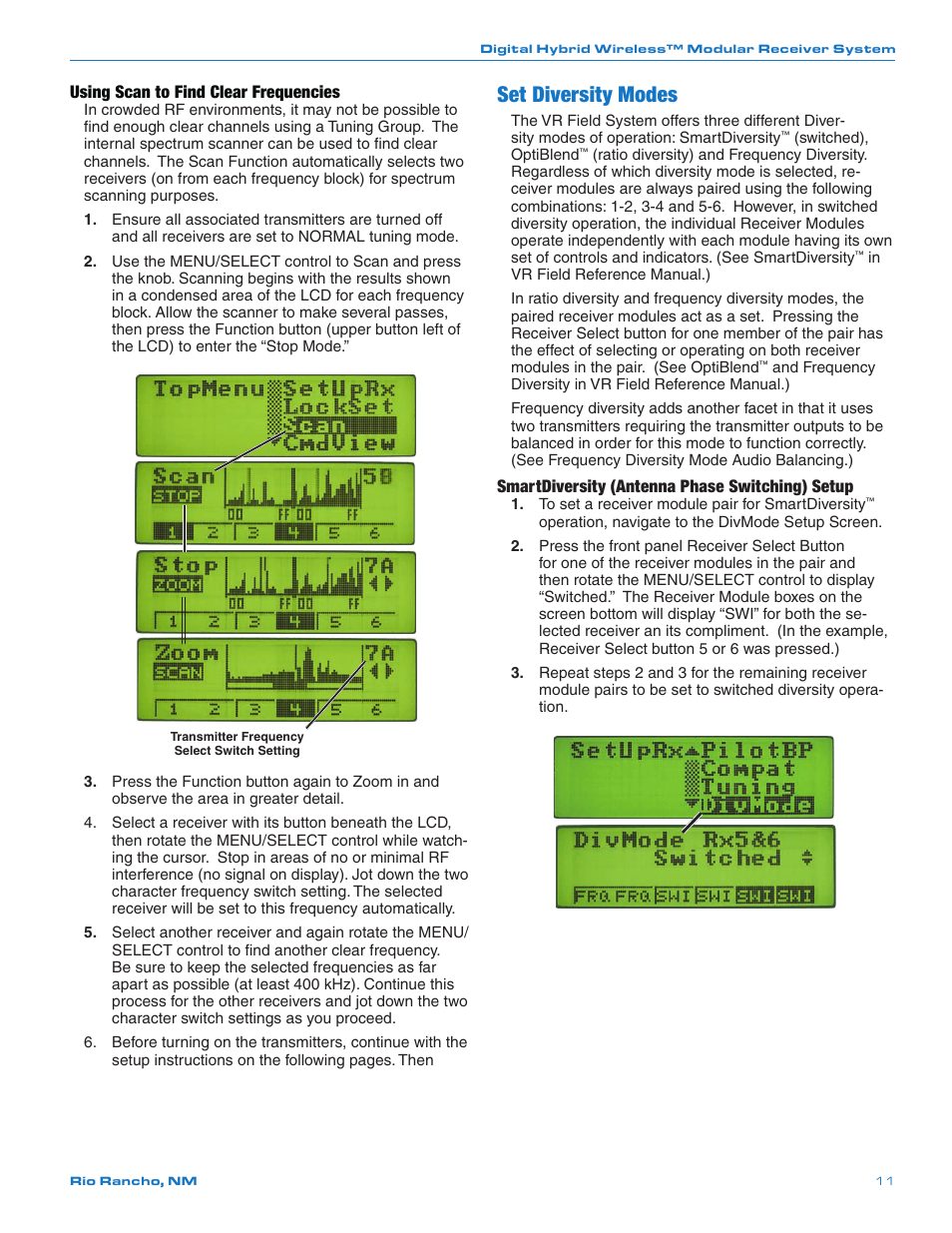 Set diversity modes | Lectrosonics VRFIELD (Narrowband) User Manual | Page 11 / 28