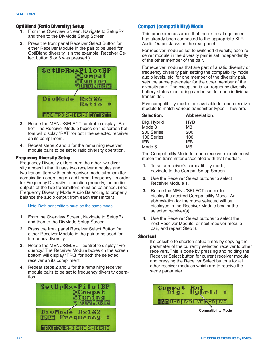 Compat (compatibility) mode | Lectrosonics VRFIELD (Narrowband) User Manual | Page 12 / 28