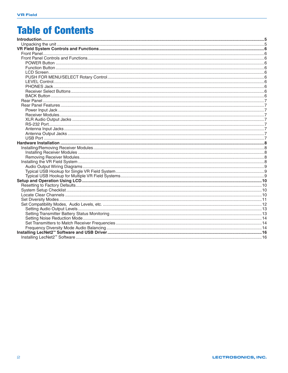 Lectrosonics VRFIELD (Narrowband) User Manual | Page 2 / 28