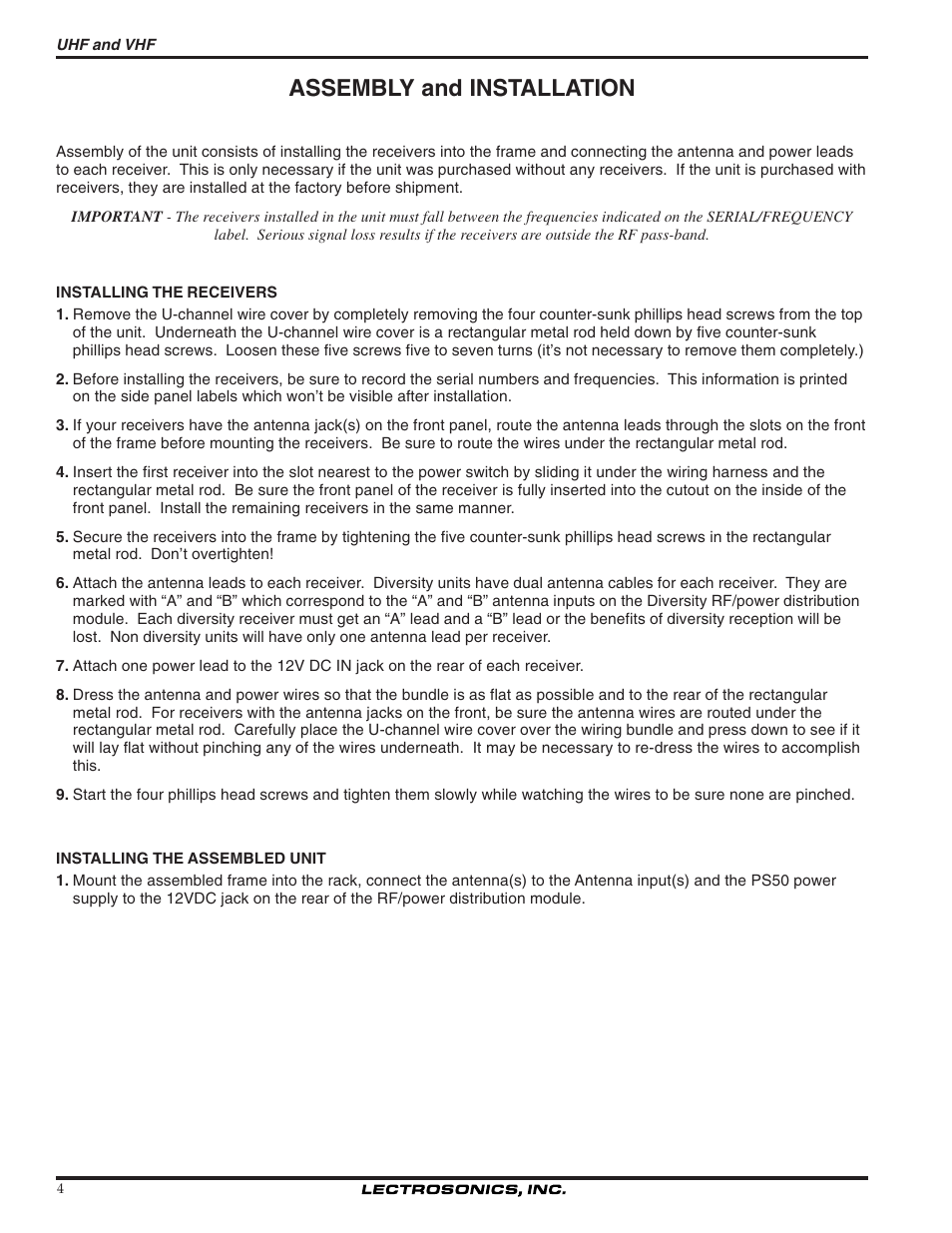 Assembly and installation | Lectrosonics UMC195d User Manual | Page 4 / 10