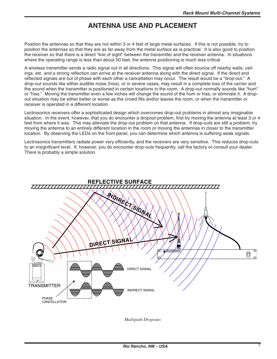 Antenna use and placement, Reflective surface direct signal indirect signal | Lectrosonics UMC195d User Manual | Page 7 / 10